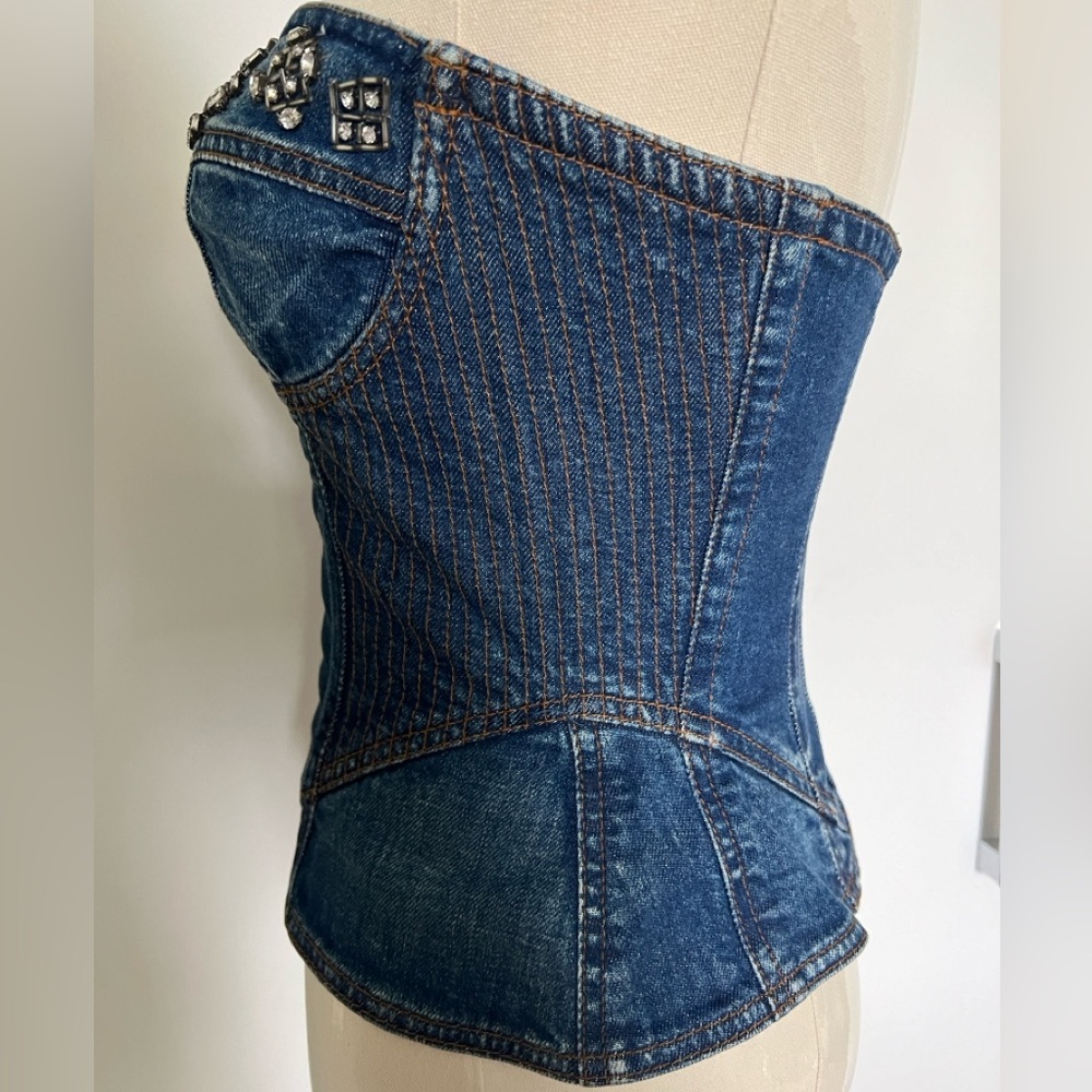 Roberto Cavalli Women's Blue Denim Corset Top